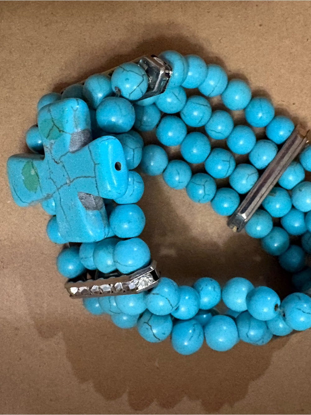 Turquoise Beaded Cross Stretch Bracelet - Blue